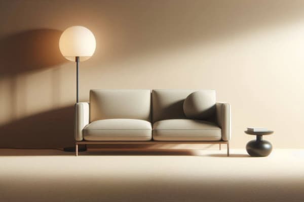 Un canapé, une table basse et une lampe